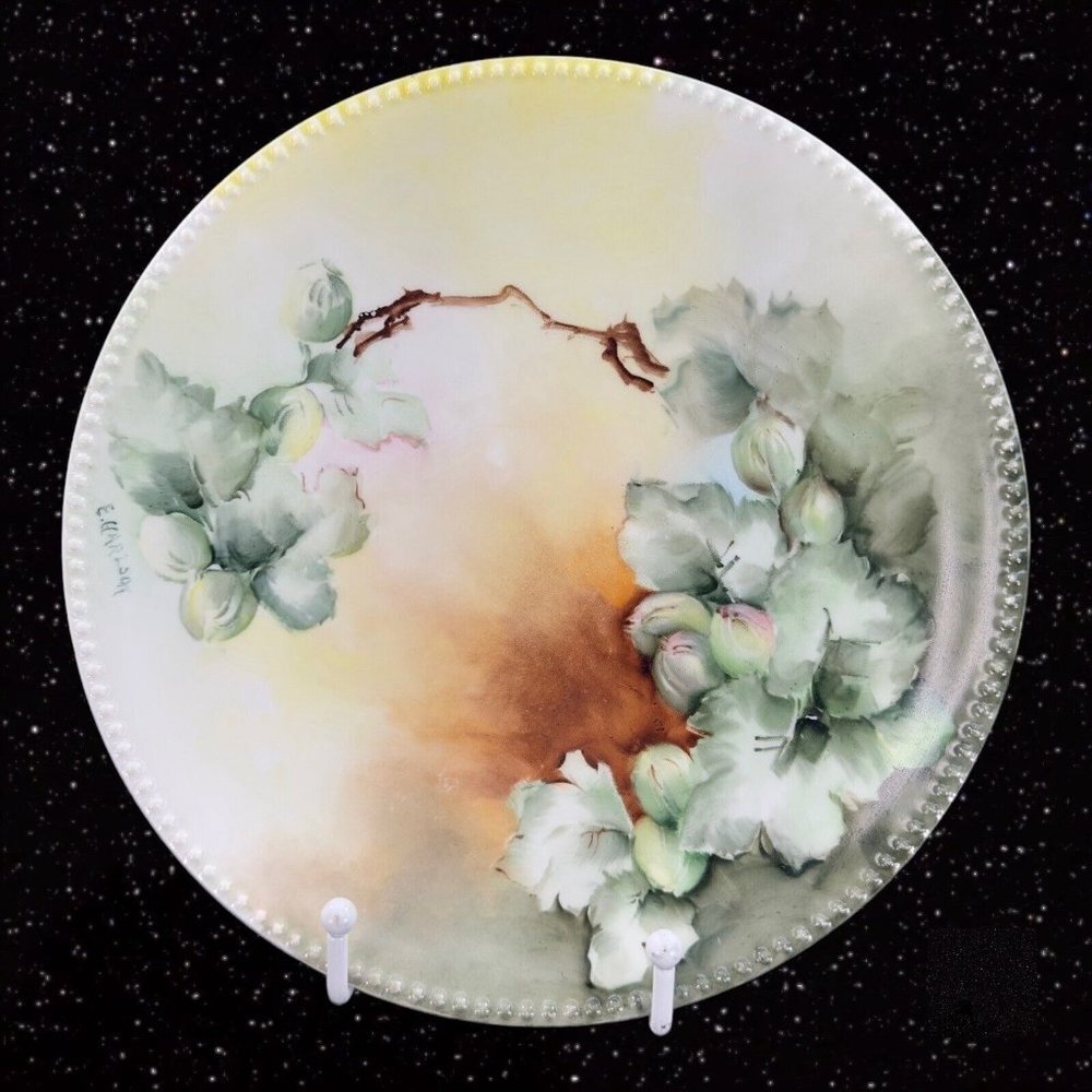 J P L‎ France Limoges Hand Painted Plate Dish Beaded Edges JPL Signed E Carlson - Picture 2 of 10